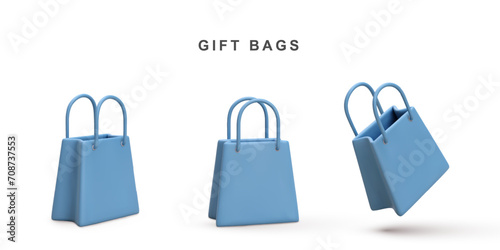 3d Set of shopping bags. Vector illustration.