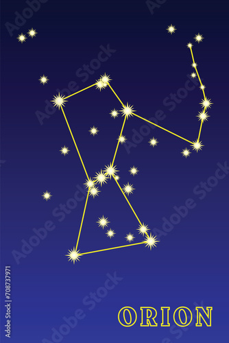 Constellation Orion. Illustration of the constellation Orion. Constellation in the region of the celestial equator. This is one of the most visible constellations in the night sky