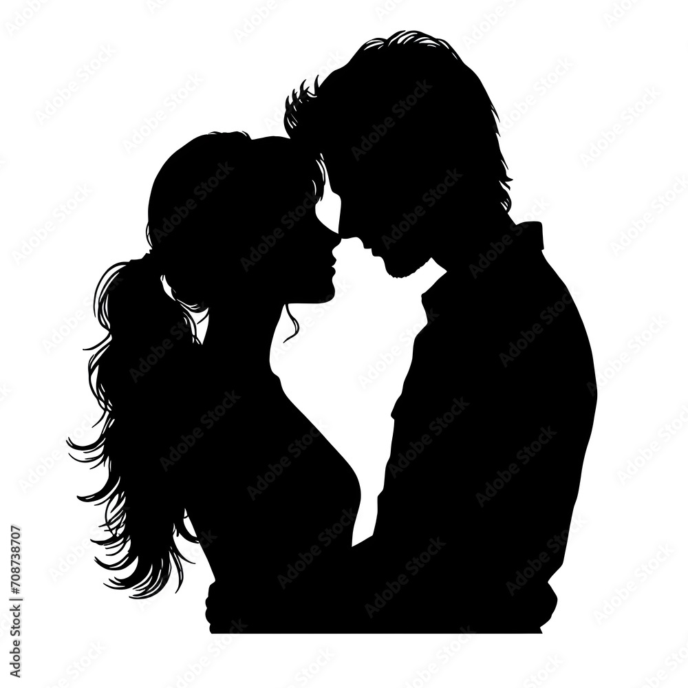 Silhouette of a man and woman with flowers on a white background Romantic vector illustration , Silhouette of a couple in love with flowers. Vector illustration. Generative AI