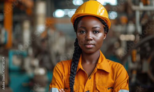 Portrait Black smart African women worker in factory industry workplace as engineer © STORYTELLER