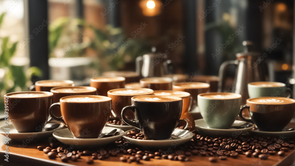 Many cups of coffee in a cafe refreshment Many cups of coffee in a cafe refreshment
