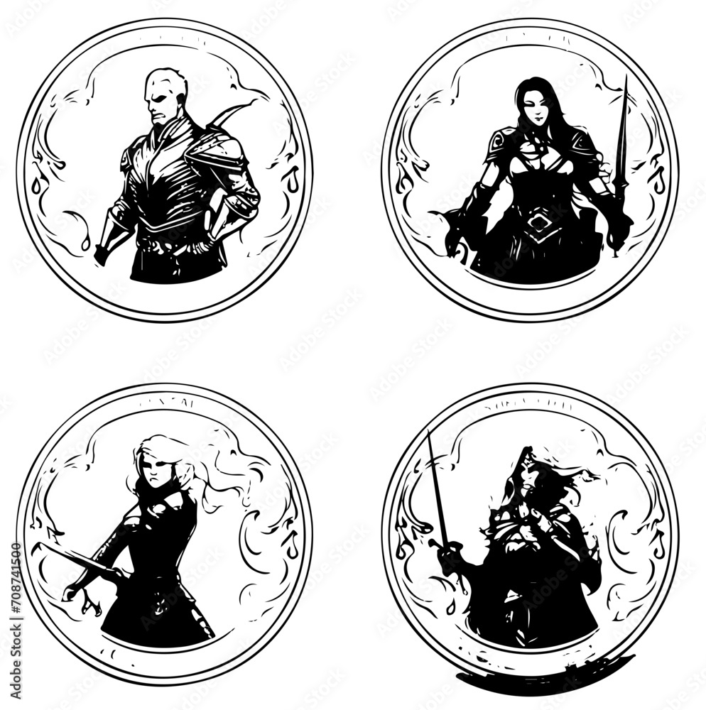 Obraz premium Verschiedene Vektorgrafiken aus dem Bereich Fantasy, Drachen, dragons, reg, Charakter, sci fi, science, fiction, fantasy, Skizze, sketch, silhouette, vektor, mittelalter, fan, fiktiv,