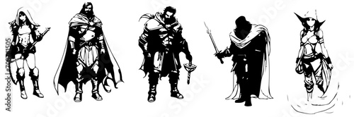 Verschiedene Vektorgrafiken aus dem Bereich Fantasy,  Drachen, dragons, reg, Charakter, sci fi, science, fiction, fantasy, Skizze, sketch, silhouette, vektor, mittelalter, fan, fiktiv,