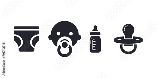 Baby related icons. Diaper, Pacifier, baby bottle. Vector illustration