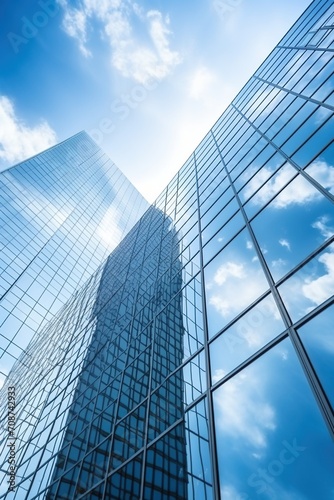 Impressive skyscrapers reflecting the blue sky