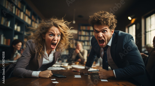 Business director woman and man angry yelling at their subordinates photo
