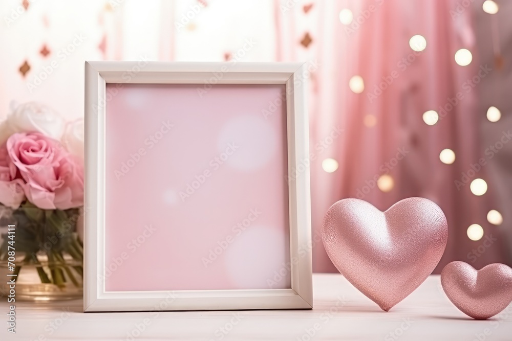 Capturing love: a stylish Valentine's Day mockup with copy space frame, perfect for creating personalized cards, digital displays, and romantic designs in a trendy and festive atmosphere. Capturing love: a stylish Valentine's Day mockup with copy space frame, perfect for creating personalized cards, digital displays, and romantic designs in a trendy and festive atmosphere.