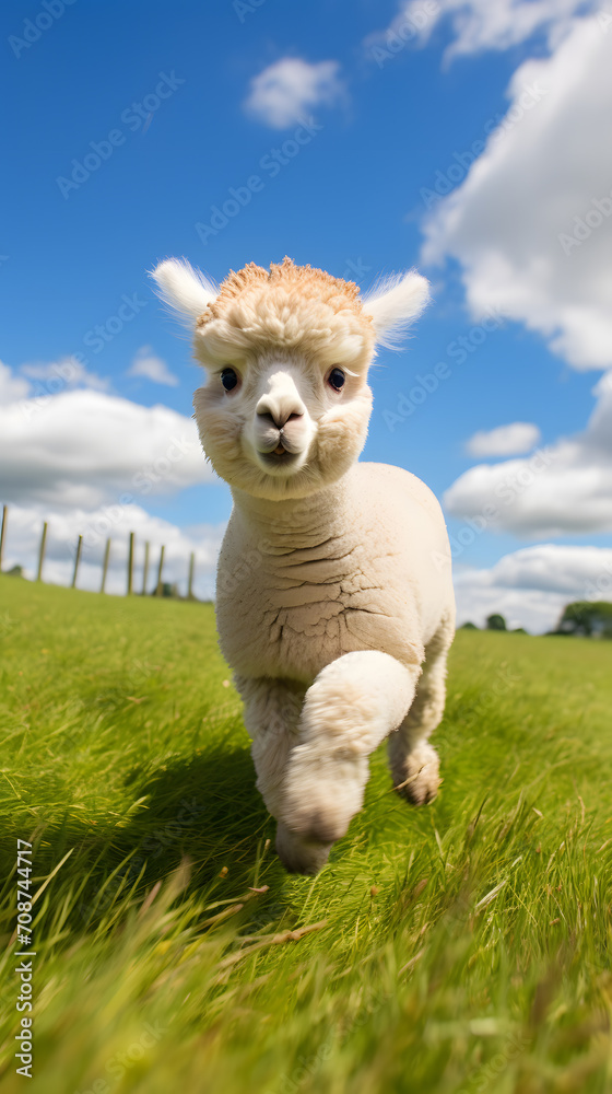Up Close with an Alpaca in a Meadow