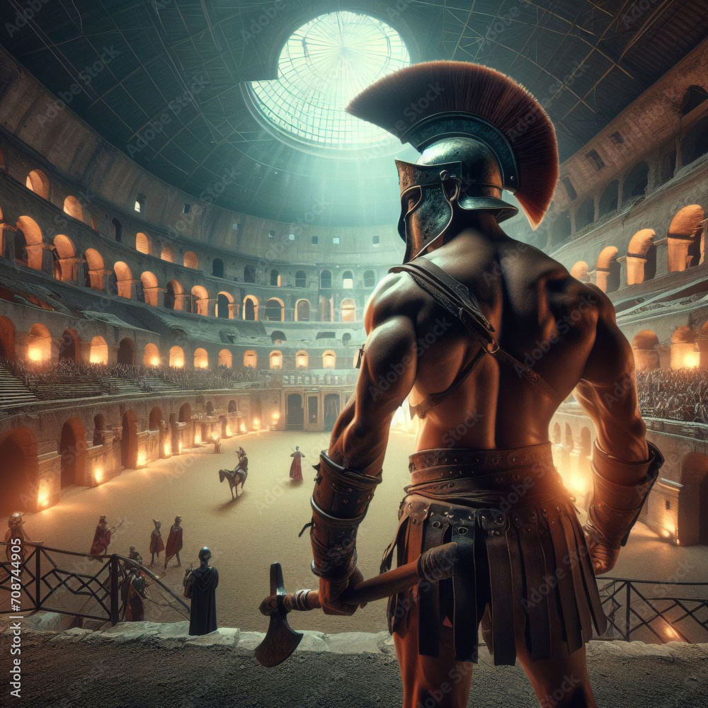 Roman Gladiator Inside The Coliseum, Gladiator Inside Battle Arena ...