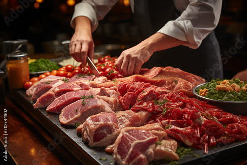 butcher cutting meat