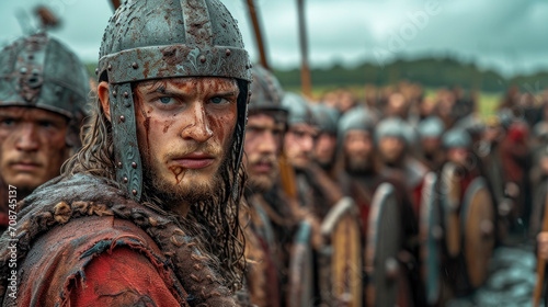 A cinematic image of a viking warrior in battle in england photo