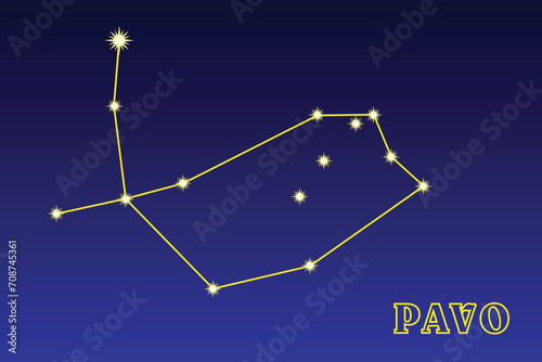 Constellation Pavo. Illustration of the constellation Peacock. Constellation of the southern hemisphere of the celestial sphere. Brightest star α Peacock, who is also known by the name Peacock