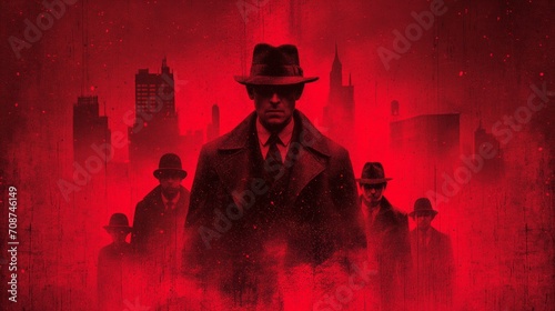 Mafia man fantasy horror movie poster, red and black, silhouette photo