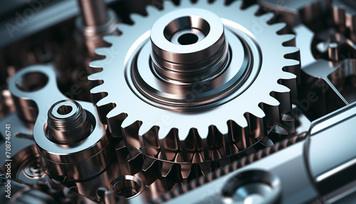 Interlocked gears turning, teamwork in manufacturing industry generated by AI