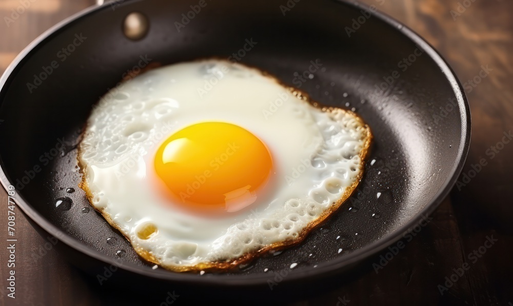 fried egg in a frying pan breakfast in the morning fried egg in a frying pan breakfast in the morning