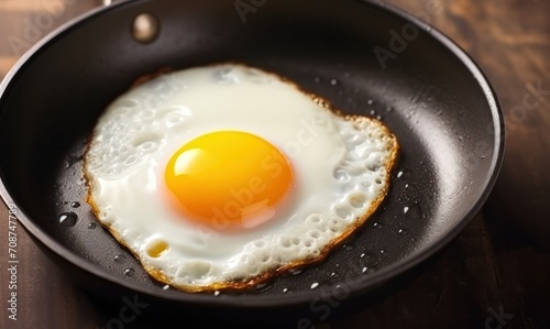 fried egg in a frying pan breakfast in the morning