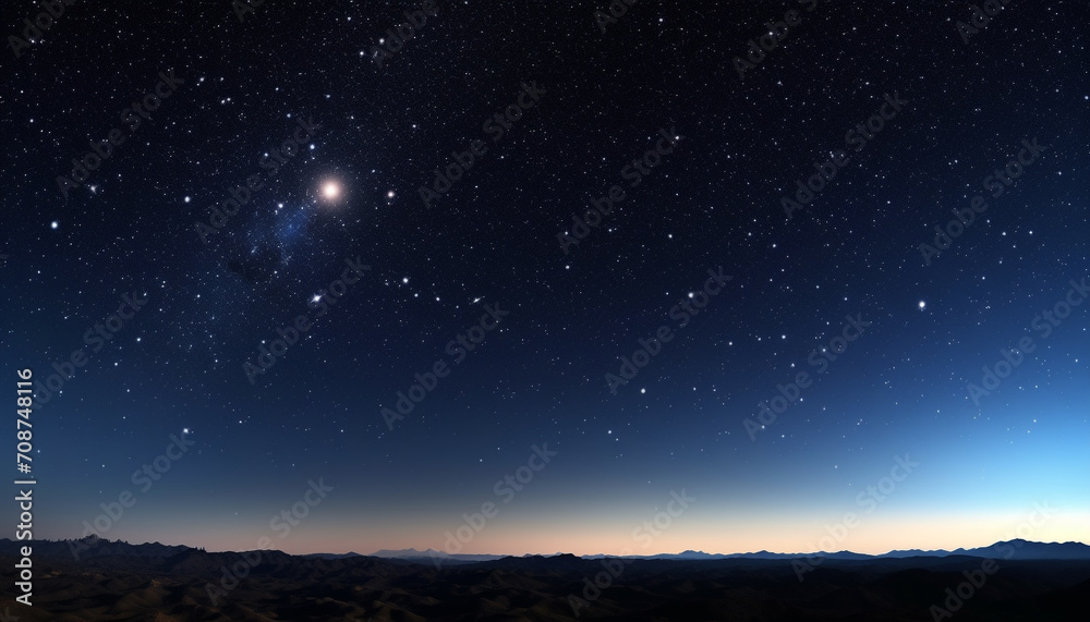 Fototapeta premium Night sky, mountain peak, glowing star trail generated by AI