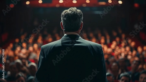 A politician speaking to an audience photo