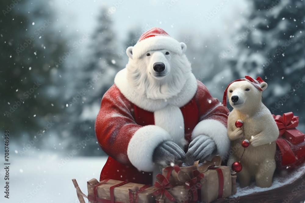 Playful Christmas scenes with animals dressed in