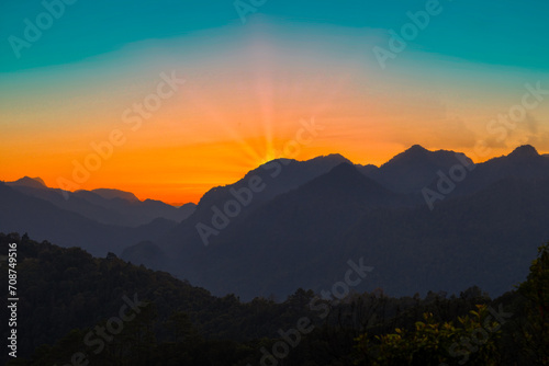 View of beautiful mountain landscape at sunset at Monson viewpoint Doi AngKhang, Chaingmai Thailand.