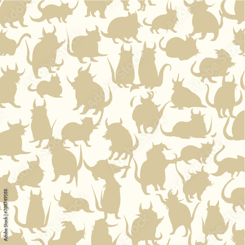 Seamless pattern with rats with horns