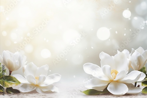 Elegant white magnolia blossom on isolated magical bokeh background with ample copy space