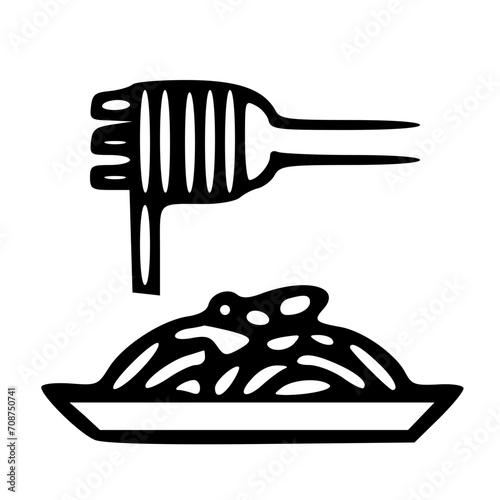 Icons that express dried pasta noodles in a fork
