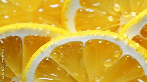 Close up sliced Lemons with drops of lemon juice. Lemon. Lemons. Food texture photography. Horizontal format, for advertising. Minimalism.