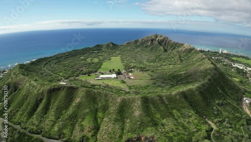 Aerial View of Diamond Head Crater and Oahu Coastline