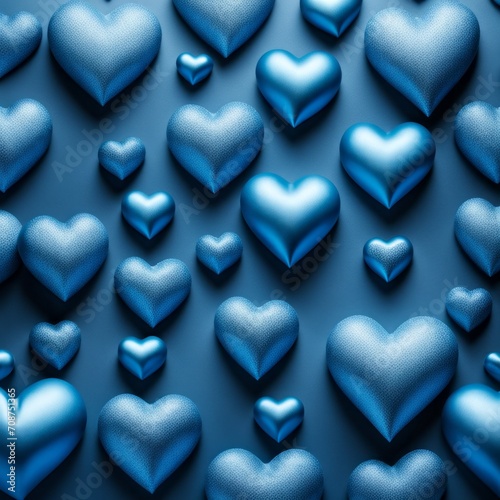 Blue silk hearts on a Blue color background