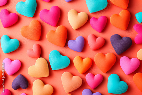 hearts on orange background pattern