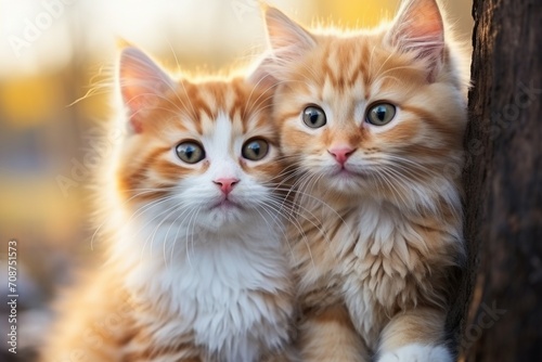 Couple of cute kittens, romance concept. Background with selective focus and copy space © top images