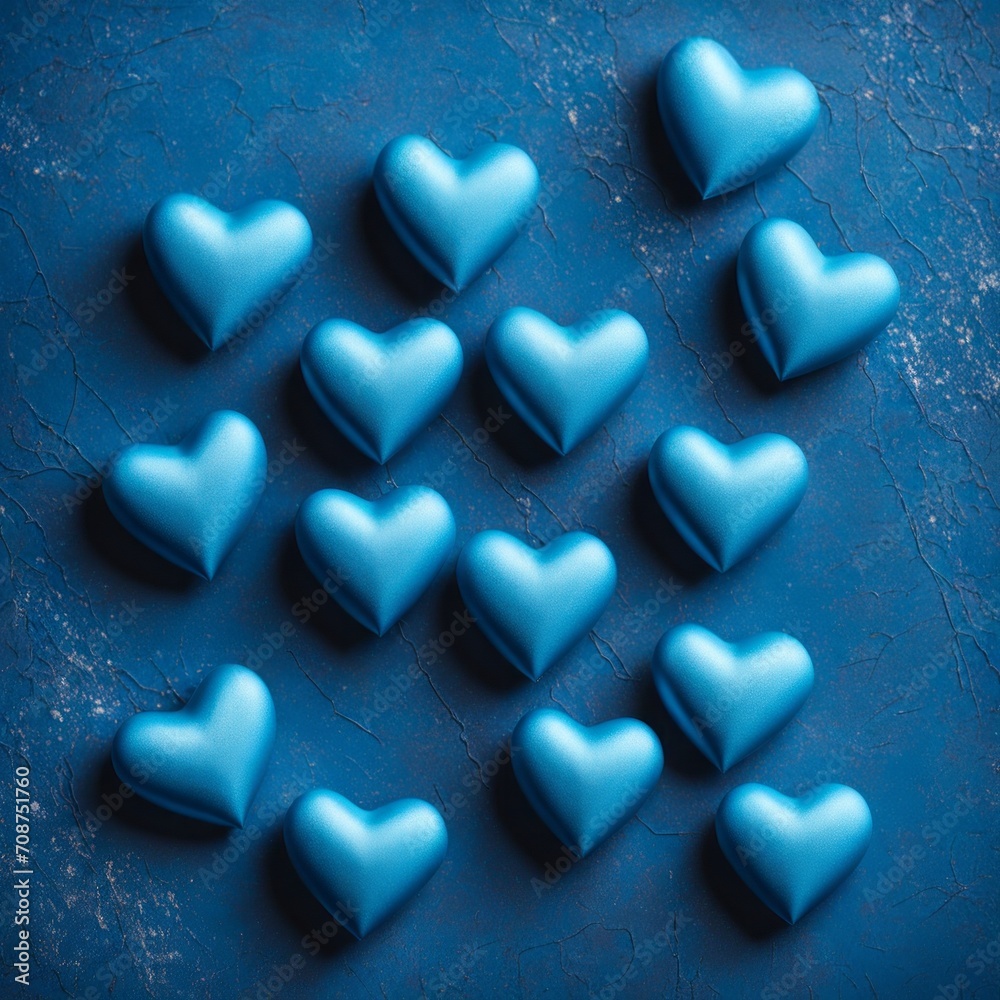 Obraz premium Blue silk hearts on a Blue color background