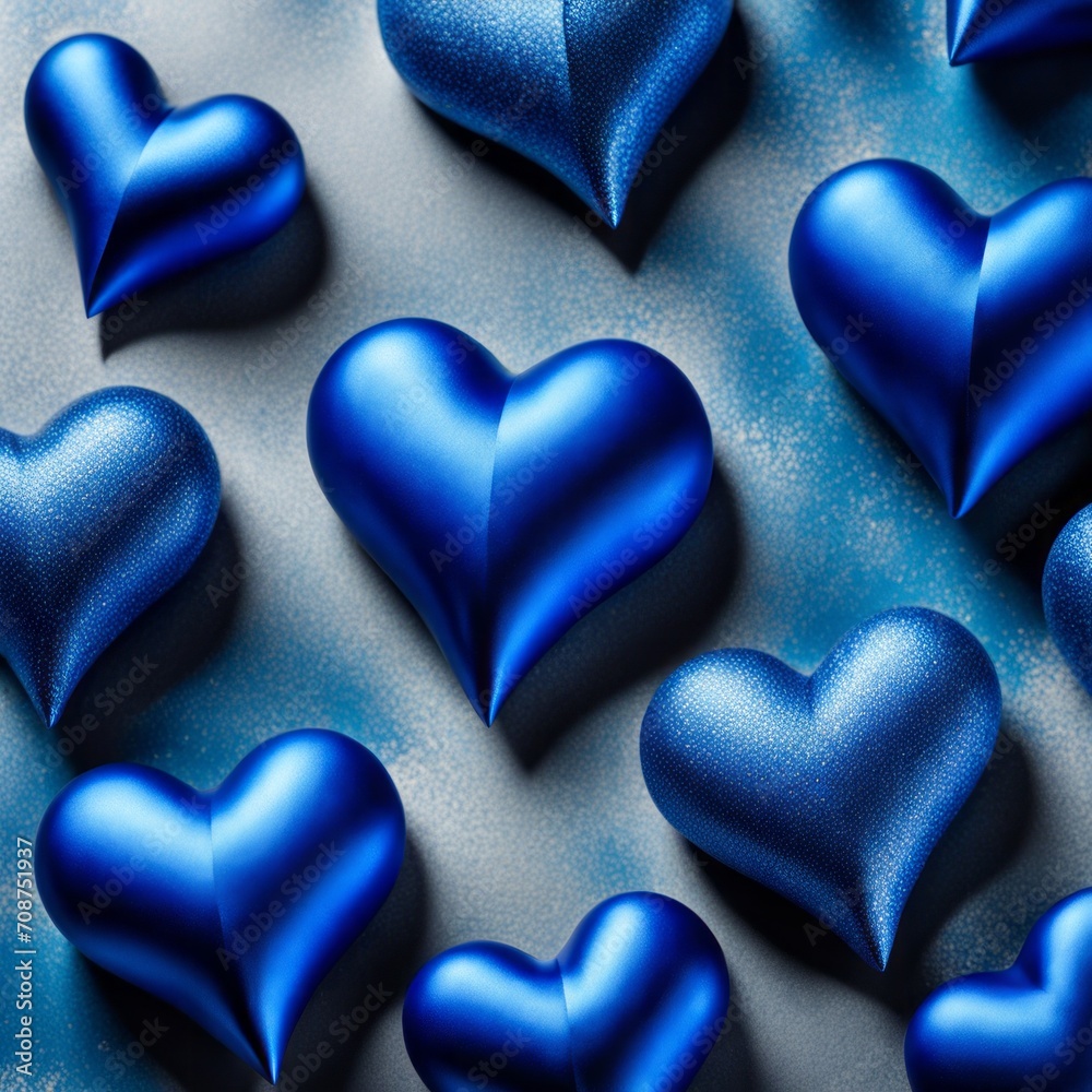 Obraz premium Blue silk hearts on a Blue color background