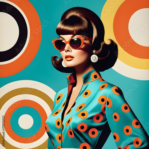 Retro 1960s mod woman, fashion colours 