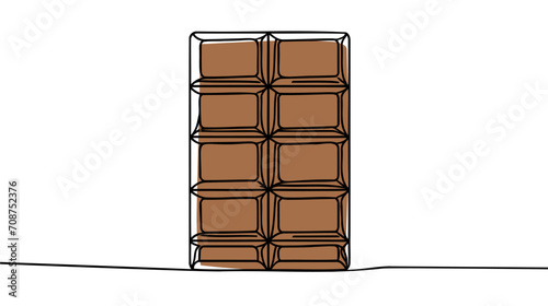 World Chocolate day. Continuous one line drawing of half opened chocolate bar hand drawn vector illustration. Single line drawing.