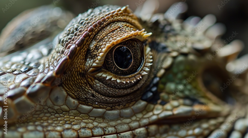Fototapeta premium a close up of a lizard's eye with a black spot on it's left eye and a black spot on the right eye of the lizard's left eye.