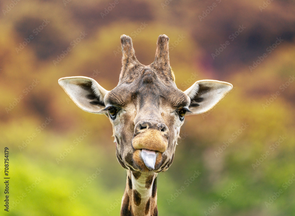 Closeup of a giraffe, featuring detailed patterns and textures. 