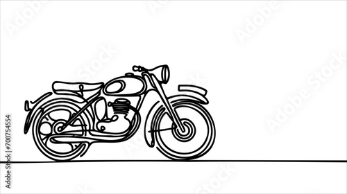 Single continuous line drawing of old classic vintage motorcycle symbol.