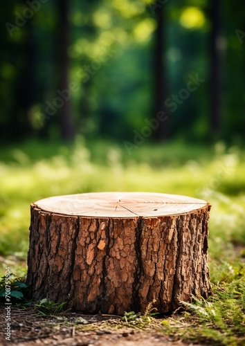 Empty stump isolated on forest background, vertical backgrounds.