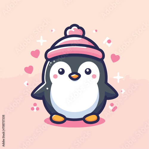 cute penguin cartoon icon illustration