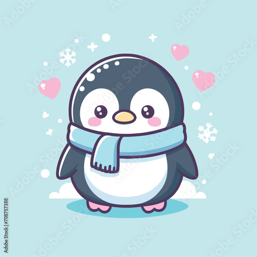 cute penguin cartoon icon illustration