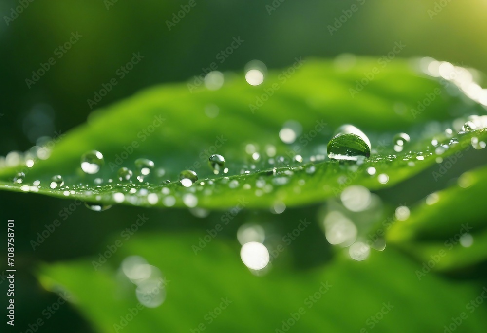 Large beautiful drops of transparent rain water on a green leaf macro Droplets of water sparkle glar Large beautiful drops of transparent rain water on a green leaf macro Droplets of water sparkle glar