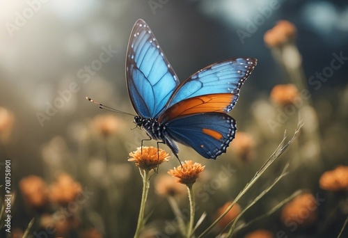 Very beautiful blue orange butterfly in flight isolated on a transparent background © ArtisticLens