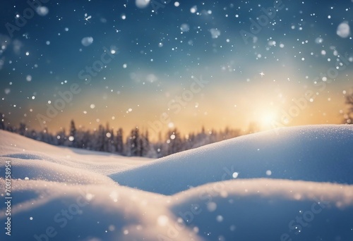 Winter snow background with snowdrifts with beautiful light and snow flakes on the blue sky in the e © ArtisticLens