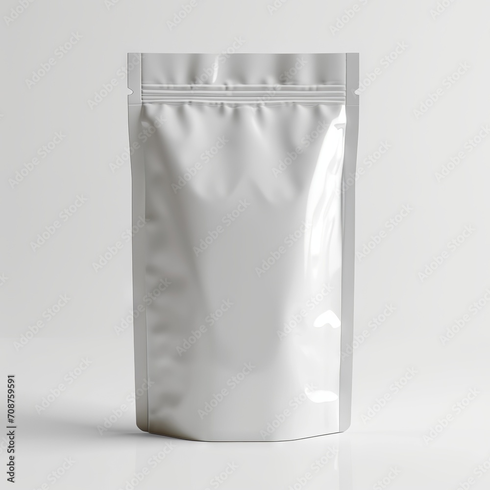Empty pouch bag mockup, packet, white background Empty pouch bag mockup, packet, white background