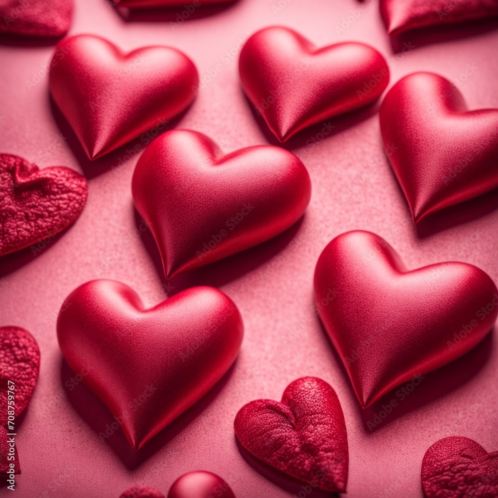 Obraz premium Red silk hearts on a pink concrete background