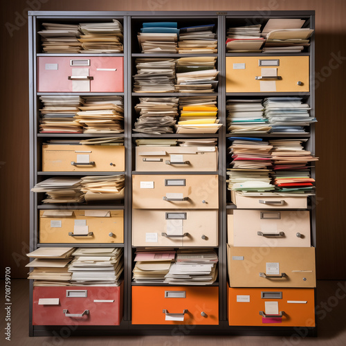 Older filing storage cabinet with a lot of files and folders, including tax and other documents