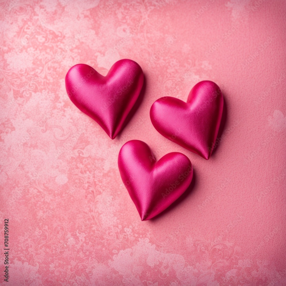 Obraz premium Pink silk hearts on a pink concrete background
