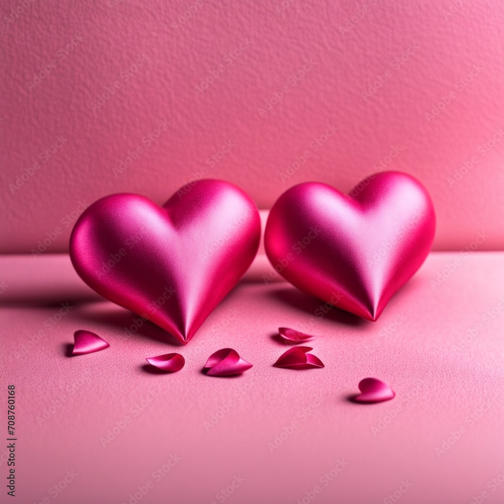 Obraz premium Pink silk hearts on a pink concrete background